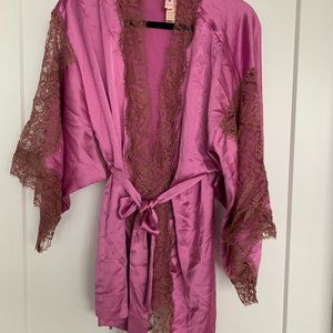 Victoria's Secret Silky Pink Robe Lace Trim